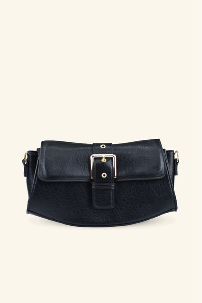 birizmoda Lidya Classic Model Shoulder Bag with Front Buckle Belt - Black
