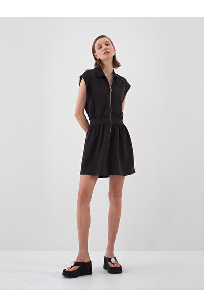 Xint Kadın Siyah Regular Fit Modal Polo Yaka Elbise