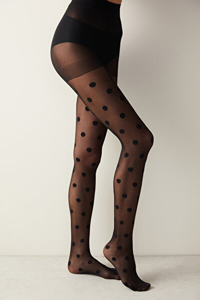 Penti Big Dots Siyah Külotlu Çorap