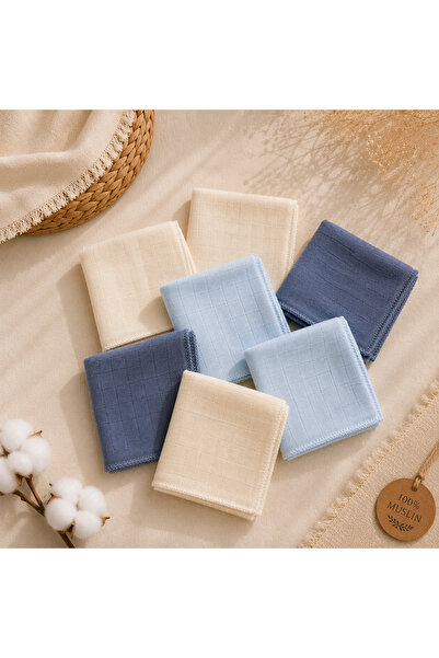 Sevza Kids 100% Cotton 7-Piece Muslin Baby Mouth Wipes Pure Collection Blue Set