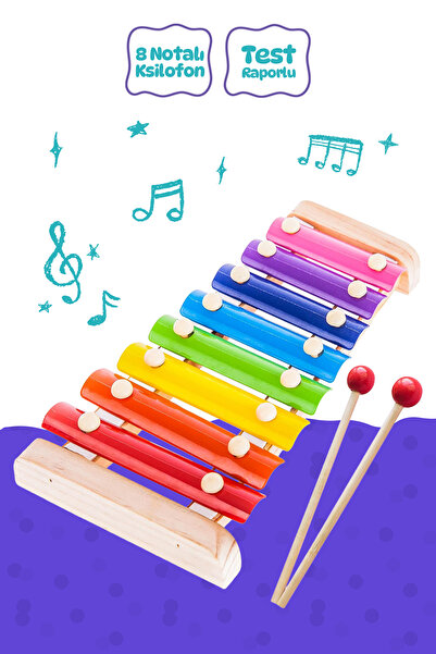 Eğitici Ahşap Ksilofon – 8 Tonlu Renkli Müzik Oyuncağı
