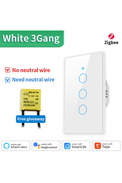 Choice5 TNCE Zigbee White 3Gang TNCE Tuya WiFi/Zigbee Smart Light Switch Neut...