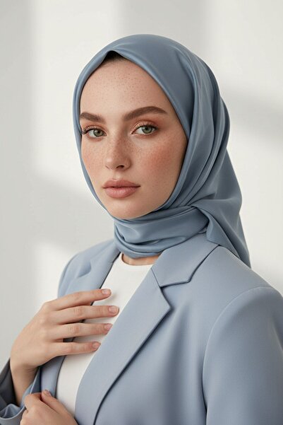 Vissona Viskon Twill İpek Az Hatalı Gri Mavi Renkli 90x90 Düz Eşarp Dikim Şek...