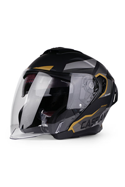 Caspiano Çenesiz Yarım Kask Çenesiz Csp 097 Matt Black Gray Yellow Şeffaf Viz...