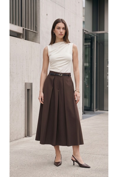 BARRELS AND OIL Women's Belted Long Skirt - Brown