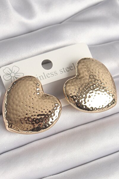 Inure Jewelry Brass Gold Color Embroidered Heart Model Women's Earrings
