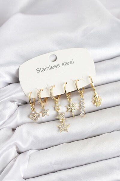 Inure Jewelry طقم أقراط نسائية من الفولاذ 316L بلون ذهبي مع تفاصيل نجمة من حج...