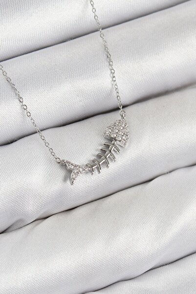Inure Jewelry قلادة نسائية من النحاس والزركون الحجري على شكل عظمة السمكة مودي...