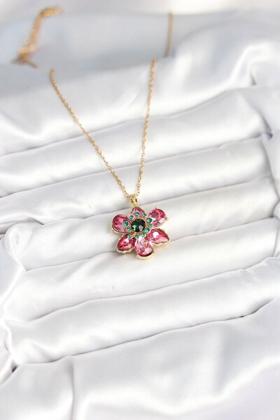 Inure Jewelry قلادة نسائية على شكل زهرة وردية مع سلسلة من الفولاذ 316L