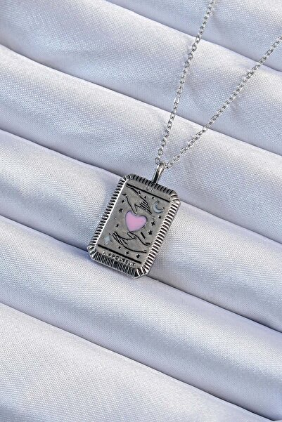 Inure Jewelry 316L Steel Chain Antique Silver Color Pink Enamel Heart Figure ...