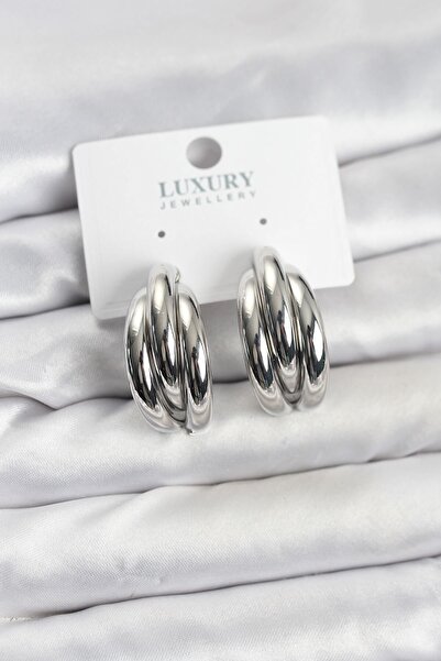 Inure Jewelry أقراط نسائية من النحاس الفضي اللون على شكل نصف حلقة