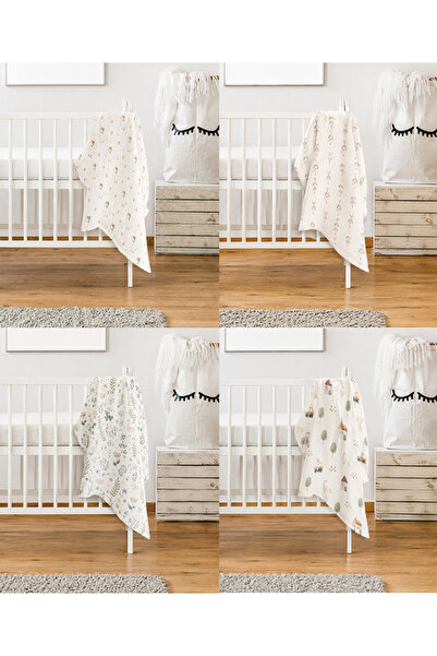 SafeMom Soft - 4'lü Müslin Bebek Çocuk Battaniye Seti, %100 Pamuk, Çok Amaçlı Müslin Örtü 80x70 cm