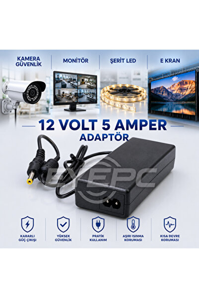NcpLine 12 Volt 5 Amper Monitör Ekran Adaptörü - 12v 5a Monütör Adaptörü 5.5*...