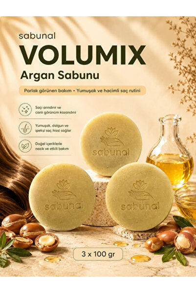 sabunal Volumix Argan Soap 3 Pieces - Natural Care Soap for a Shiny and Volum...