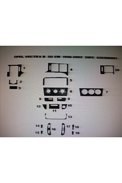 Demircioğlu Oto Aksesuar Marketi Opel Vectra B 1996-2003 20 Piece Dashboard T...