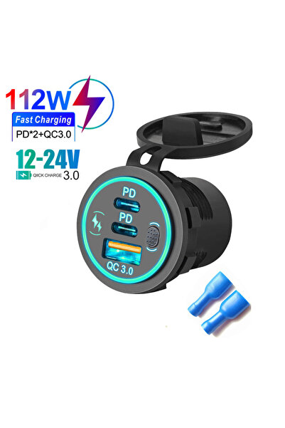 Choice Green 3 Ports Quick Charge Dual PD & QC 3.0 112W Aperture Car Charger ...