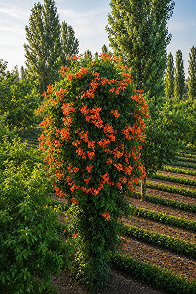 Vasada Acem Borusu Fidanı Bignonia Grandiflora (Campsis Grandiflora) Tüplü 40-50 cm