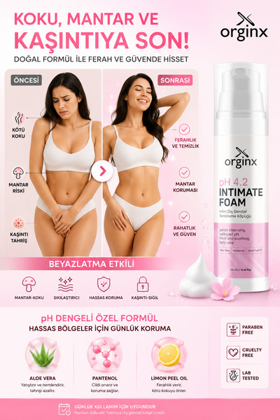 Orginx Çay Ağacı Formüllü Sıkılaştırıcı İntim Köpük – Genital Bölge Koku, Man...
