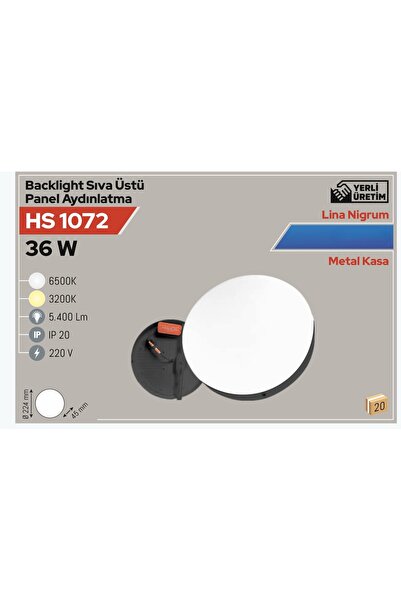 Helios Backlight Sıva Üstü Panel, 36W, Siyah Kasa, Günışığı (HS 1072)