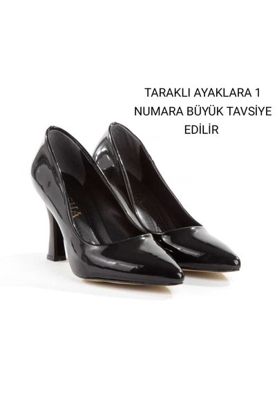 Y ESMA "stiletto" Siyah RUGAN Orta Boy 9CM Kadeh Topuk Kadın Ayakkabısı Yeni Sezon