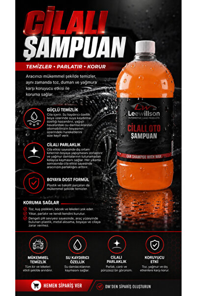 LeeWillson Premium Cilalı Oto Şampuanı 800 ML - 2'si 1 Arada Ultra Temizleme ...
