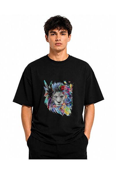 Inscriptie Unisex Βαμβακερό T-Shirt Υψηλής Ποιότητας  "Πολύχρωμο λιοντάρι "