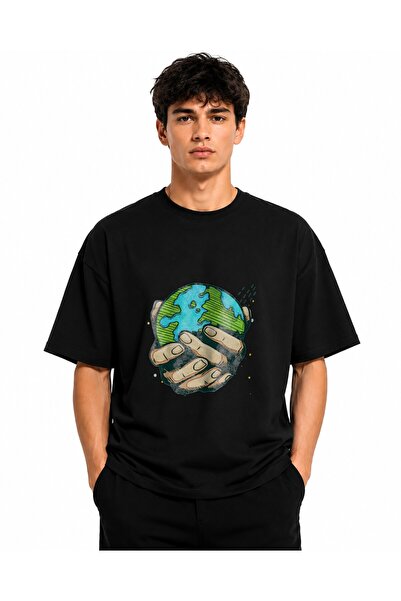 Inscriptie Unisex Premium Cotton Casual T-Shirt "Earth in Hand"