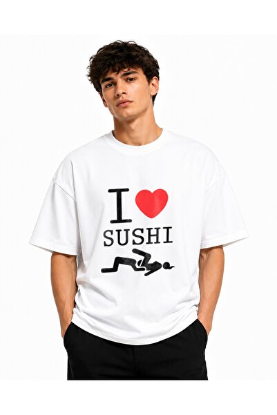 Inscriptie Tricou Unisex Bumbac Premium Casual " I love sushi "
