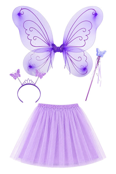 ReilaParty Set Costum Fluture Violet Liliac - Fusta Tutu, Aripi, Coroana si S...