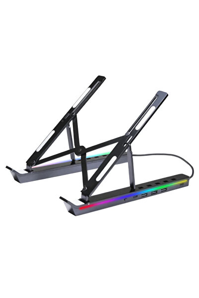 Choice حامل كمبيوتر محمول قابل للطي 4 في 1 RGB أسود اللون، حامل USB 4 في 1 RG...