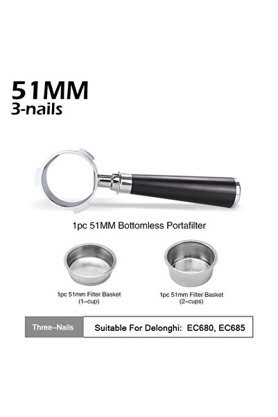 Choice1 51mm 3 Nails BD Coffee Bottomless Portafilter 51mm Naked For Delonghi...