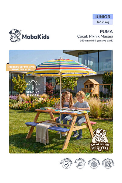 mobokids Çocuk Piknik Masa Bank Puma Masif Ahşap 4 Kişilik Junior 6 - 12 Yaş ...