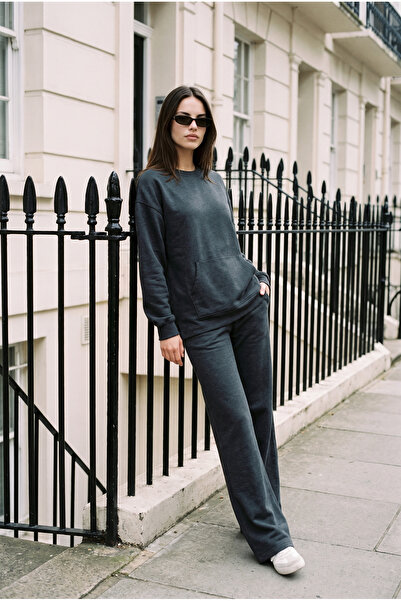 Amia&Co. Anthracite Cotton Basic Top and Bottom Set with Elastic Waist Detail