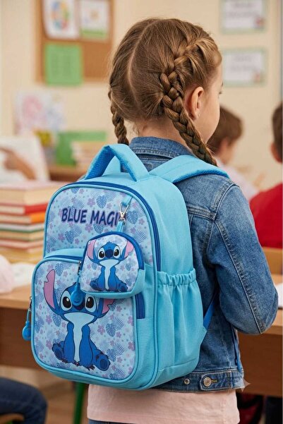 JF Jasfur Stitch Themed Blue Kindergarten Bag, Nursery Preschool Light Blue W...