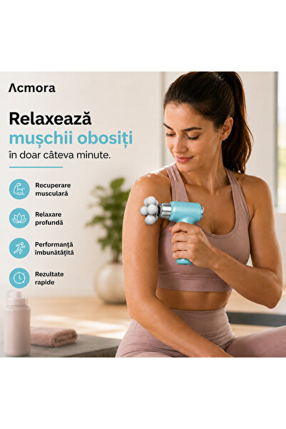Acmora Mini Pistol de Masaj Profesional Acmora, Deep Tissue, AI Smart Pressur...