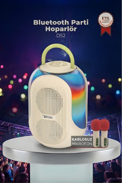 Torima Bluetooth Hoparlör Çift Mikrofonlu Kablosuz Parti Speaker D52 Beyaz