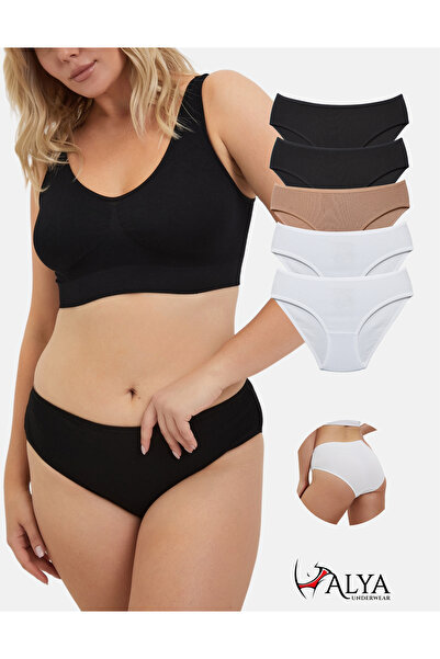 ALYA UNDERWEAR عبوة من 5 سراويل داخلية قطن قصيرة - قماش مجدّل، قطعتان من قماش...
