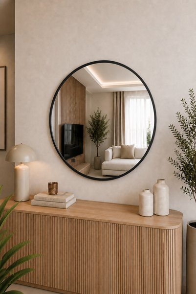 EFFE YAPI DEKOR Siyah Metal Çerçeveli 70 Cm Yuvarlak Ayna