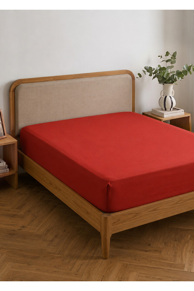 Bella Maison 100% Cotton Satin Supreme Basic Double Fitted Sheet Claret Red (...