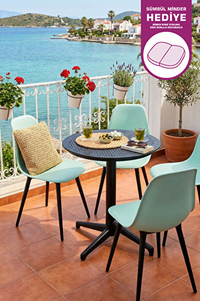 VİLİNZE Tilia Plastik Bahçe Balkon Bistro Seti Katlanır Masa 60*60 cm (1+4 Set)