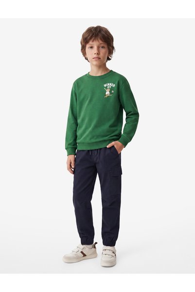 Koton Pamuklu Uzun Kollu Bisiklet Yaka Baskılı Şardonlu Sweatshirt