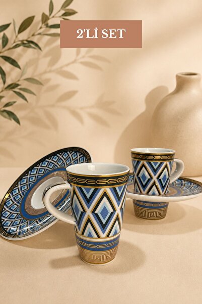 Edora Home Turkish Coffee Cup Set Snap-On Mosaic Mask for 2 People 4 Pieces
