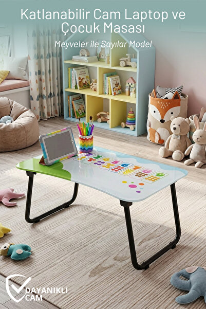 Nandy Kids Stalak za laptop sa sklopivom staklenom površinom i uzorkom voća i...