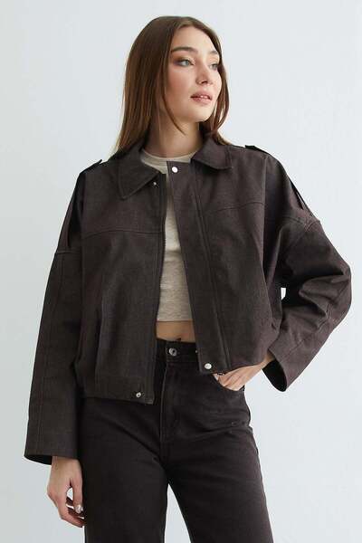 Fulla Moda Übergroße Jeansjacke mit Reißverschluss