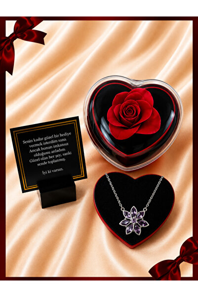 Aroma Hediye Lotus Necklace in a Red Rose Heart Box – Romantic Gift Set, Spec...