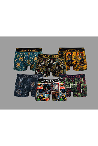 JONY CRIS Pamuklu Desenli Boxer Şort 6’lı Set Erkek Baksır Külot Don