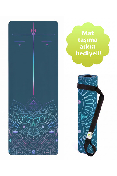 Yogatime Rubber Yoga Mat Colour Line 4mm – Mandala Füme - Hizalama Çizgili Ka...