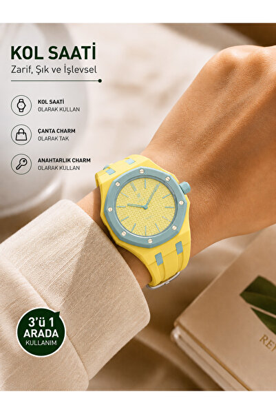 Ryan Analog Kol Saati Silikon Kordonlu Unisex Spor Saat Bag Charm Aksesuar
