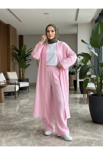 Generic Brand Long Cardigan Trouser Suit-Pink