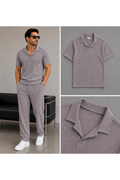 WENMİNG Men's Corded Fabric Ottoman Fabric Polo Collar T-Shirt Pants Bottom T...